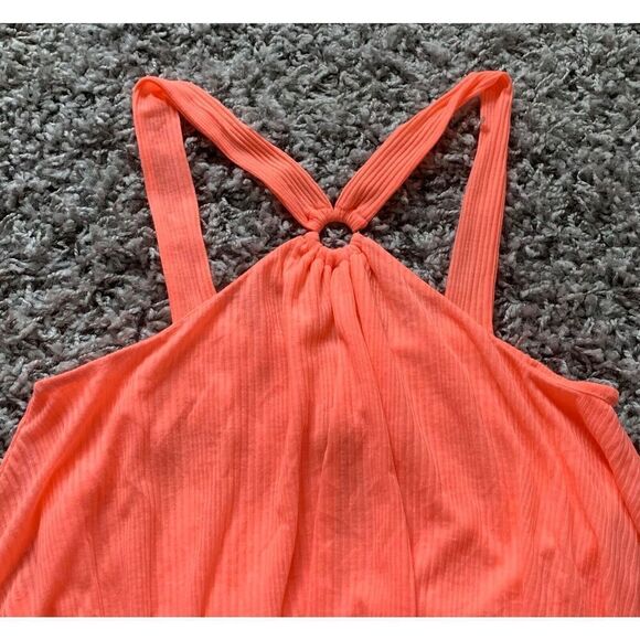 b2 NWOT NEW Free People Just A Fling BRIGHT ORANGE Halter BOHO Tank Top sz M - Picture 3 of 7